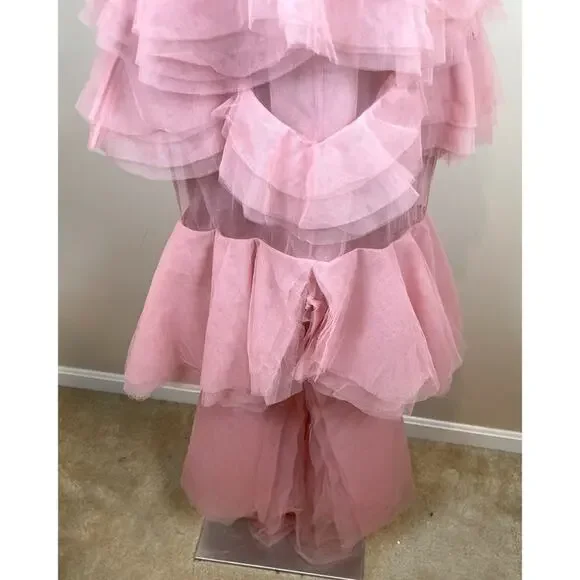 MICHAEL COSTELLO Alai Strapless Tiered Tulle Maxi Gown in Mauve Pink Size XS - Picture 5 of 11